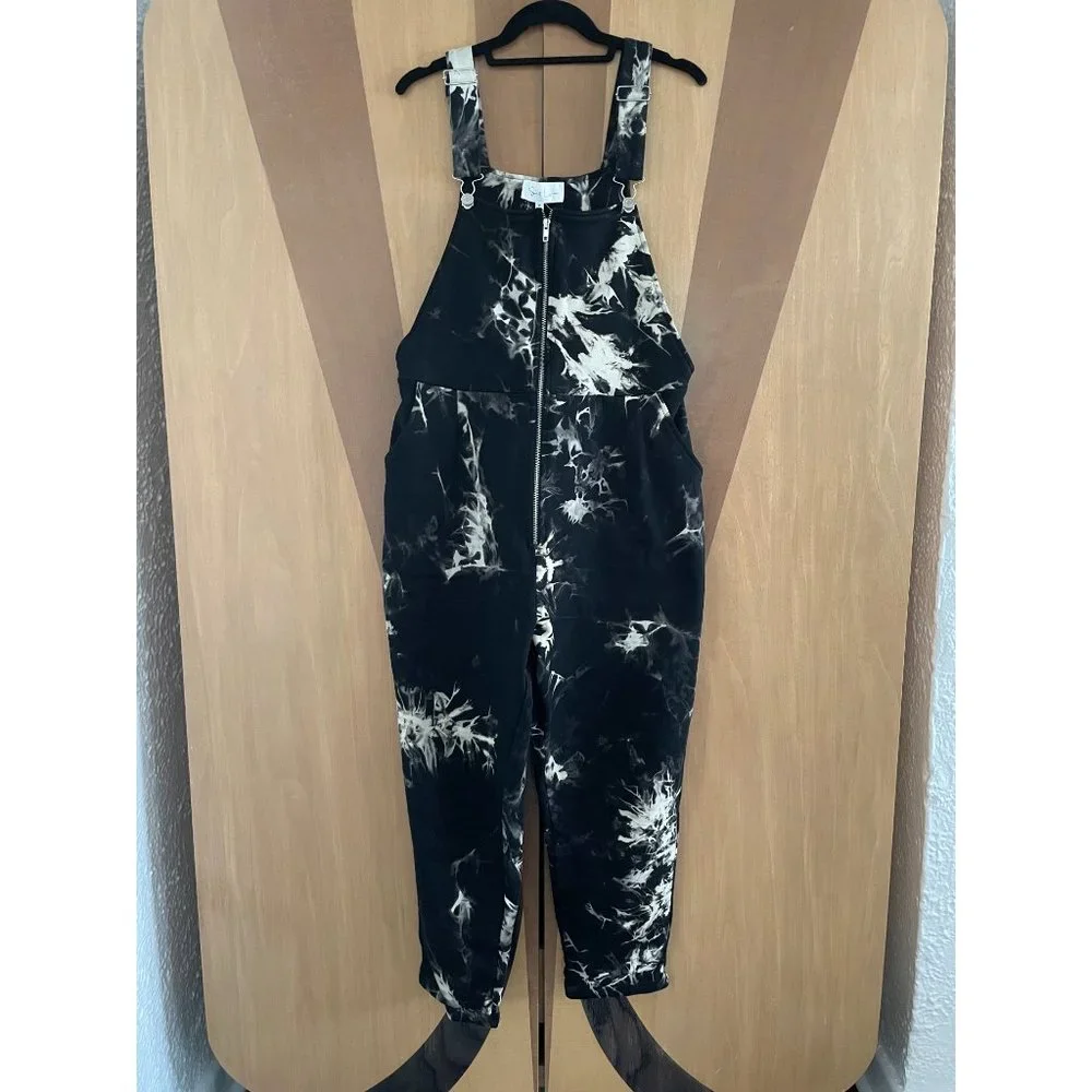 Overalls w/ Inkblot Pattern French Terrycloth Fabric | Sweet Lemon - Picture 3 of 5